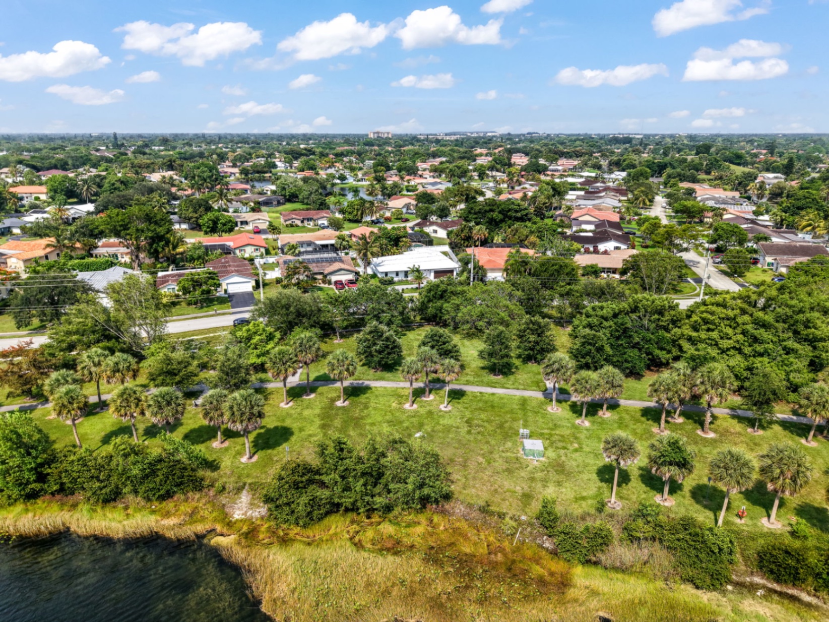 Westchester Community Park lake with walking paths