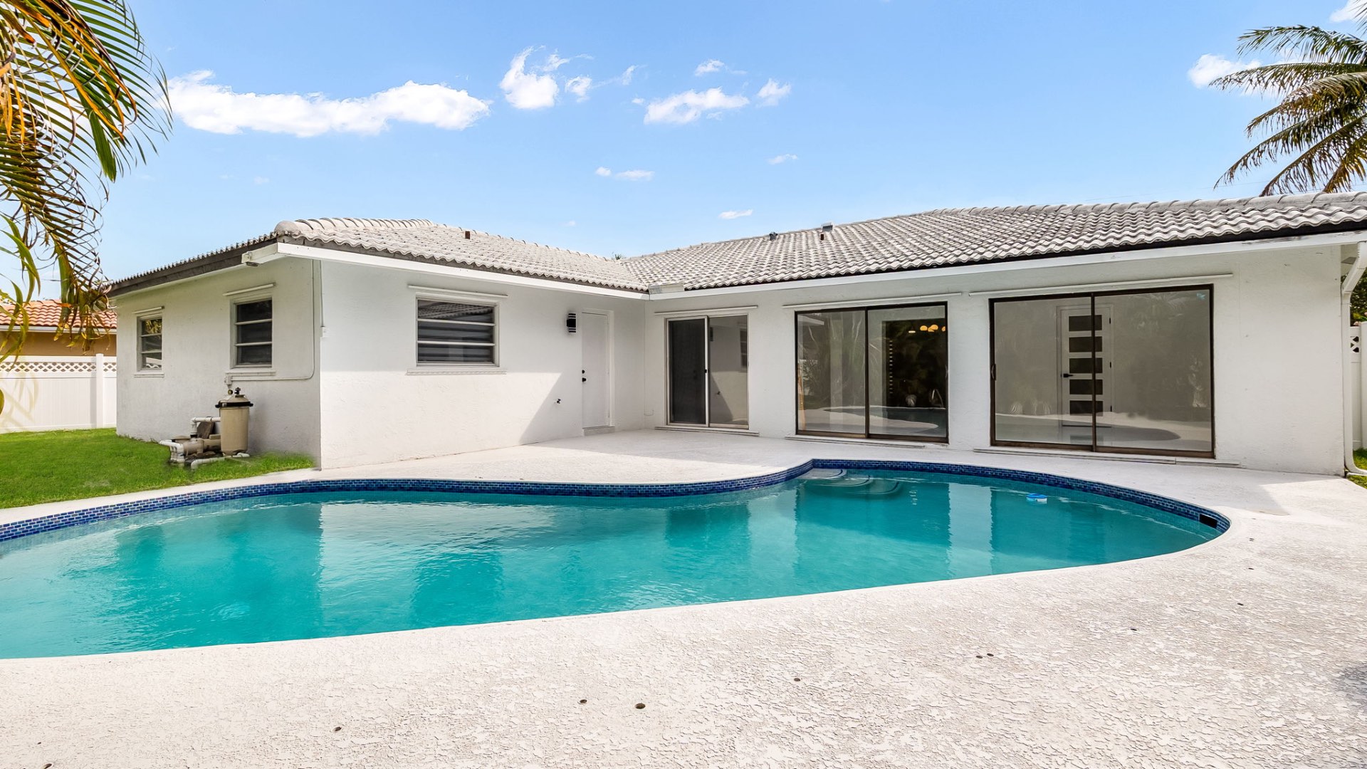 Private screened-in pool in the backyard
